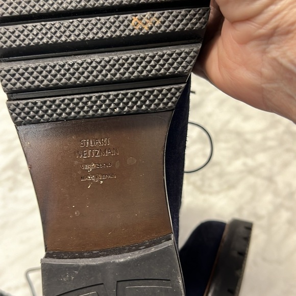 Stuart Weitzman Lug Sole Faux Fur Navy Suede Lace Up Boots Size 7.5 M - Picture 9 of 13